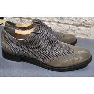 Cole Haan Snake Skin Oxfords, Patent leather, Olive green, Women’s Sz 8